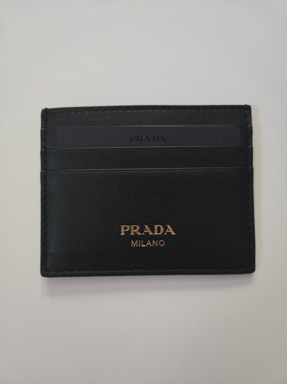 NWT Prada Black Leather Card Sleeve with Gold Logo